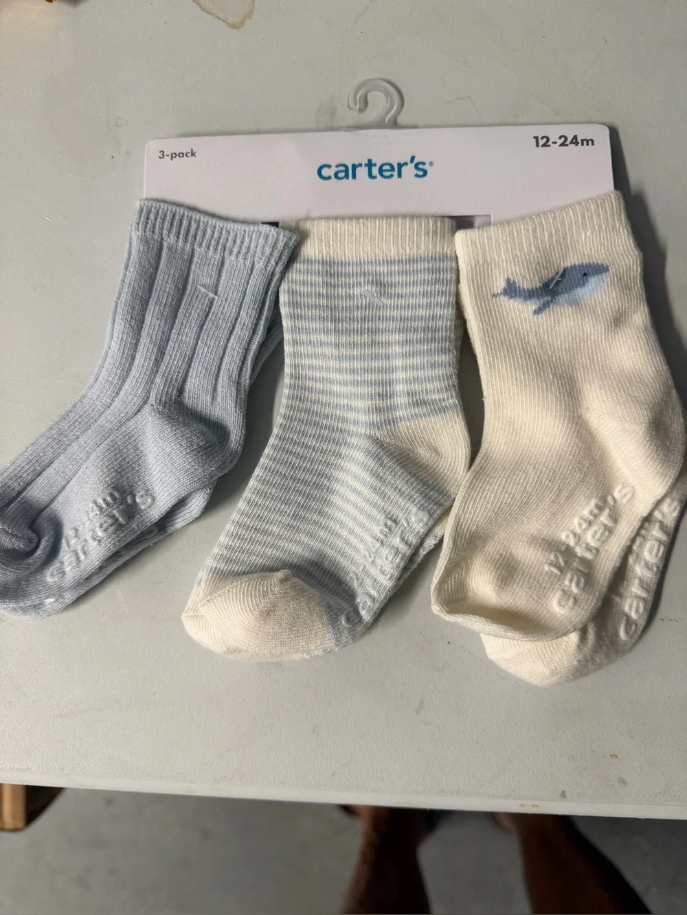 Carter's Baby Boys 3-Pack Blue & Cream Socks - 12-24M nwt
